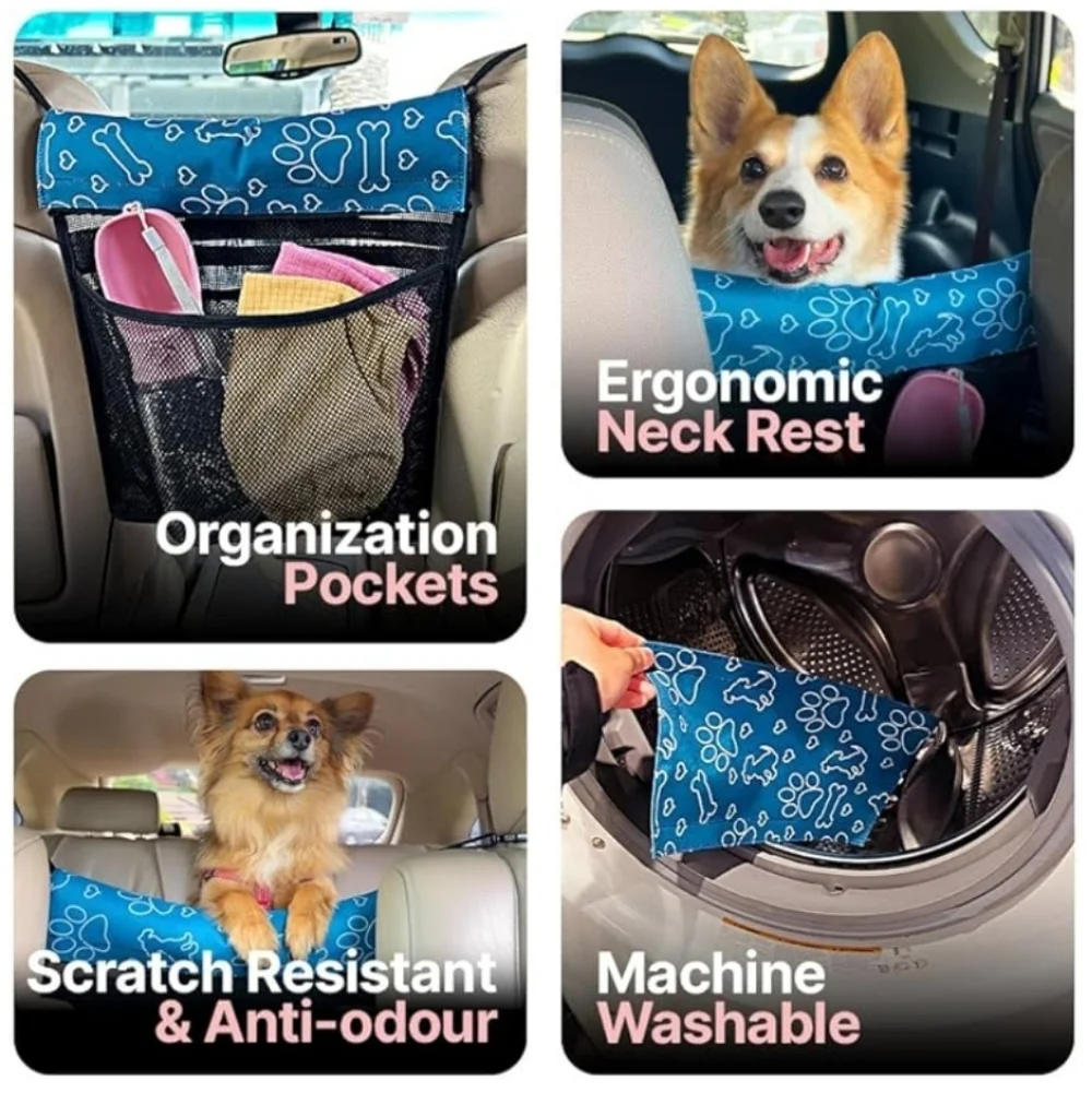 Pet Car Barrier with Mesh Pocket - Blue